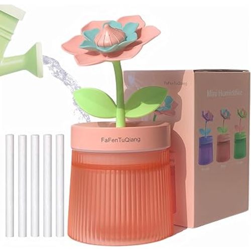 Bedroom Mini Humidifier Cute, Auto Shut Off 260ml With Flower, Cool Mist, 7 Colors Night Light, Quiet, Portable Ultrasonic Essential Oil Diffuser for Plants Office Travel