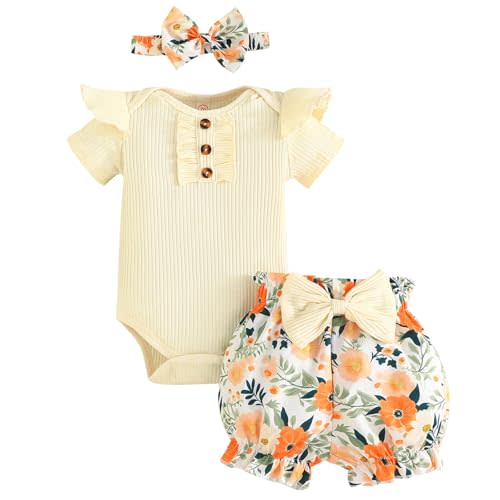 GDTOGRT Baby Girl Clothes Newborn Infant Outfit Ruffle Romper and Short Pants Clothing Sets for Summer Spring
