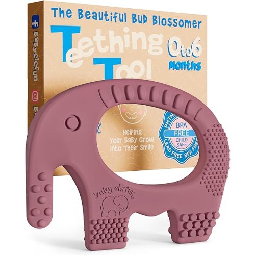 Teething Toys for Babies Age 0 to 6 Months - Baby Elefun 5X Pain Relief Smart Teether - Zero Developmental Delay Silicone Baby Teething Toy Ring - Cute Infant Shower Gift Chew Toy for Babies