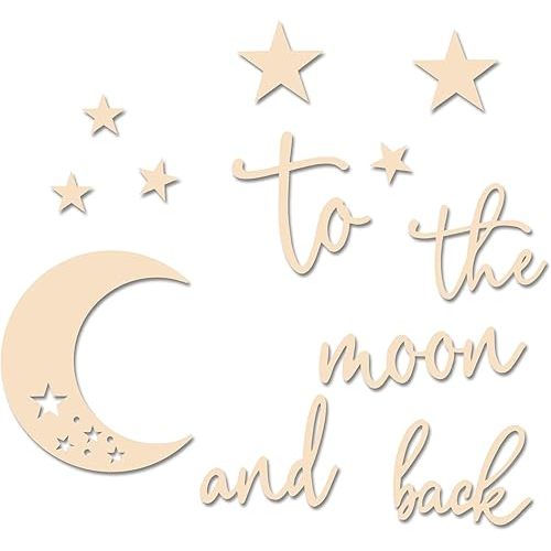 Xedatric Moon & Stars Wooden Wall Art-I Love You to the Moon and Back Nursery Decor, Celestial Baby Room Wall Art - Unique Gift for Baby Birthdays