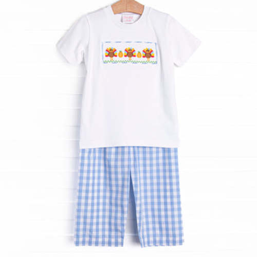 Wild Turkey Smocked Pant Set, Blue – Stitchy Fish