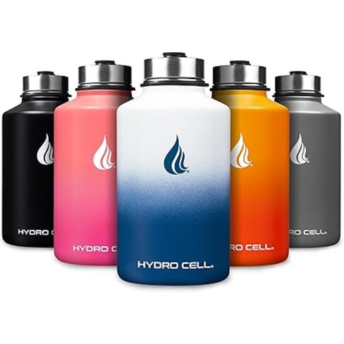 HYDRO CELL Stainless Steel Insulated Water Bottle with Straw - For Cold & Hot Drinks - Metal Vacuum Flask with Screw Cap and Modern Leakproof Sport Thermos for Kids & Adults (Navy/White 64oz)