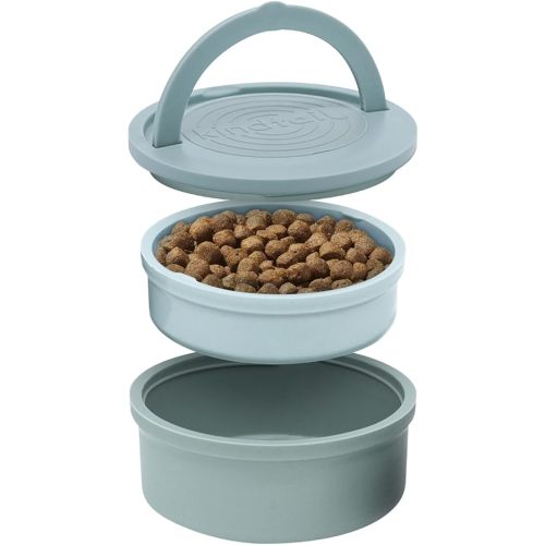 KindTail Dog Travel Bowls - Set of 2 Portable Pet Food & Water Dishes with Lid & Handle - Each Nesting Container Includes a Non-Slip Silicone Base - Microwave & Dishwasher Safe - BPA & Toxin-Free