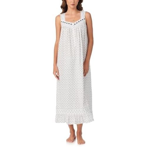 Eileen West Womens Sleepwear & Loungewear - Woven Lawn Collection - 100% Cotton Breathable Sleeveless 50" Long Nightgown
