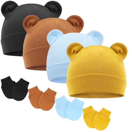 BQUBO Newborn Baby Hats Mittens Set for Boys Girls Hospital Hat Beanie Infant Caps Baby Gloves
