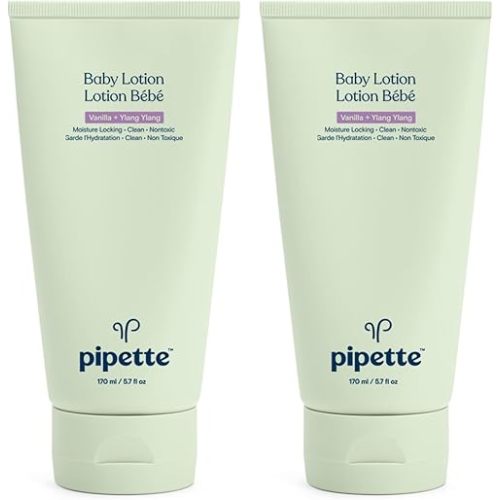 Pipette Baby Lotion - New & Improved Formula, Hydration & Natural Moisture of Baby's Delicate Skin, Renewable Plant-Derived Squalane, Vanilla + Ylang Ylang Aroma, 5.7 fl oz (Pack of 2)
