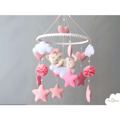 Baby Girl Mobile, Cat Baby Mobile, Custom Baby Mobile, Congratulations Pregnancy Gift, First Time Mom Gift, Felt Animals, Crib Toys, Cat Toy