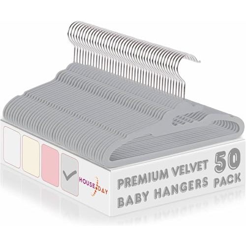 HOUSE DAY Premium Baby Velvet Hangers 50 Pack for Kids, Non Slip Kids Clothes Hangers for Closet, 11 Inch Children's Hanger Space Saving on Baby Organization, Grey