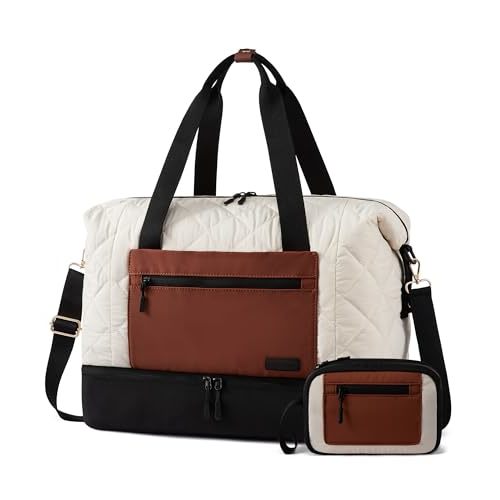 LOVEVOOK Weekender Bags for Women, Puffer Travel Duffel Bags for Woman, Large Hospital Bag for Women Labor Delivery with Shoe Compartment, Carry On Overnight Bag, Personal Item Travel Bag for Airplane