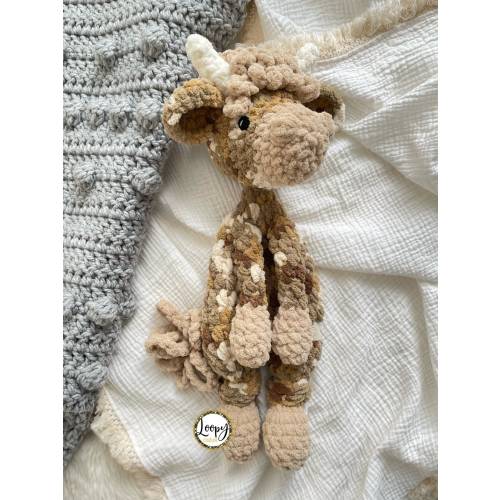 Crochet Highland Cow Lovey Snuggler - Stuffed Animal - Security Blanket - Made To Order