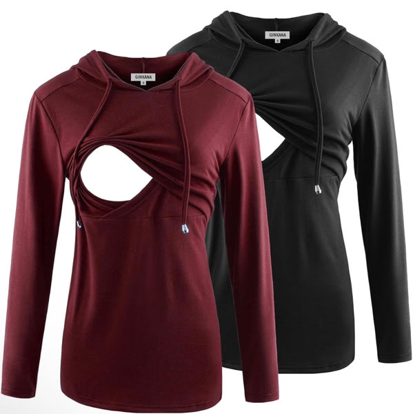 GINKANA Women's Nursing Hoodie Sweatshirt Long Sleeves Breastfeeding Maternity Tops Casual Clothes