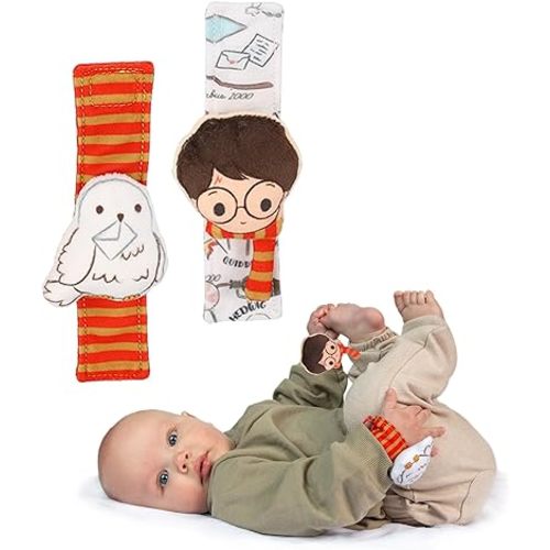 KIDS PREFERRED Harry Potter Hedwig Baby Infant Wrist Rattles with Hedwig Plush Rattle - Soft Baby Wrist Rattles Encourage Leaning Development Newborn to 12 Months Boys and Girls