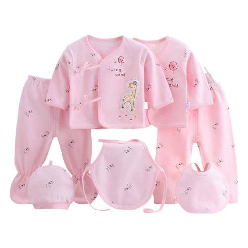 Sopiago 7PCS 0-3 Months Boys Girls Baby Cotton Clothes Outfit Sets Baby Boys' Girls' Layette Sets (Tops+Hat+Pants+Bib+Bellyband)