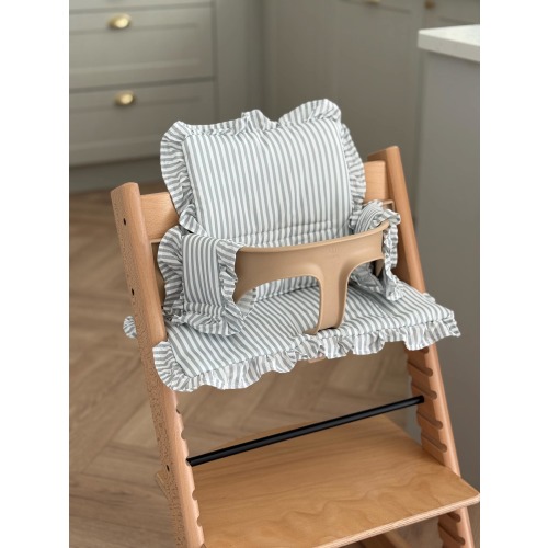 Sage Stripe Cushion For Stokke Tripp Trap | Ruffle Highchair Cushion