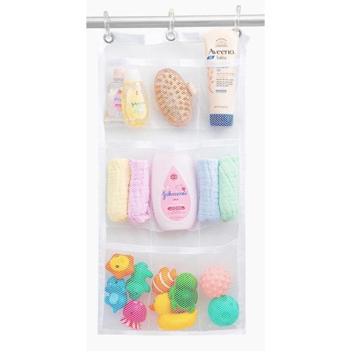 Handy Laundry Shower Curtain Bathroom Organizer -9 Pockets- Perfect for Organizing Home Bath, Your Toiletries and kid's Toys in Nine Durable Deep Mesh Pockets. Hang on Existing Shower Curtain Rings.