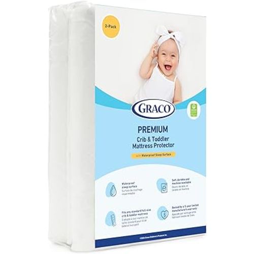 Graco Premium Waterproof Crib and Toddler Mattress Protector (2 Pack) – GREENGUARD Gold Certified, Machine-Washable & Dryer-Friendly, Waterproof Sleep Surface, Fits Crib & Mattress