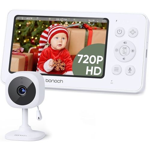 bonoch 4.3" Baby Monitor, 720p Video Monitor with Camera and Audio, 4000mAh Battery Video Baby Monitor No WiFi, VOX Mode, 2 Way Audio, Auto Night Vision, 2X, 3X, 4X Zoom, Hack Proof