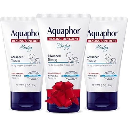 Aquaphor Baby Healing Ointment, Advanced Therapy for Chapped Cheeks and Diaper Rash, 3 oz. Tube (Pack of 3)