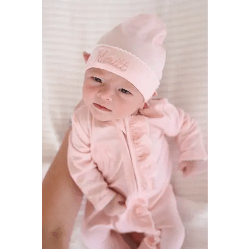 Picot Trim Bamboo Zipper Footie in Baby Pink | Caden Lane