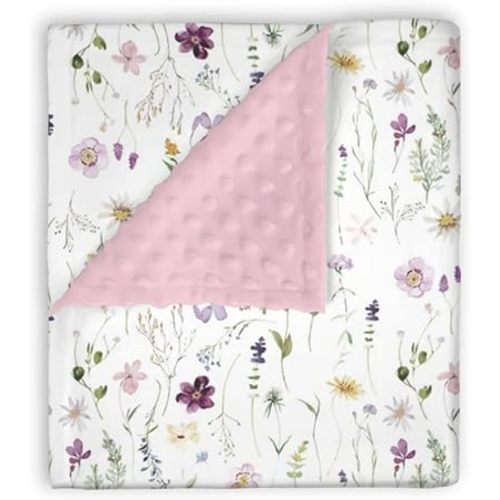 Mink Baby Girls Blankets Pink Purple Floral, Watercolor Wildflower Soft Double Layer Dotted Backing Receiving Swaddle, Flower Newborn Infant Toddler Nursery Crib Bedding Shower Gift 30 x 40 In