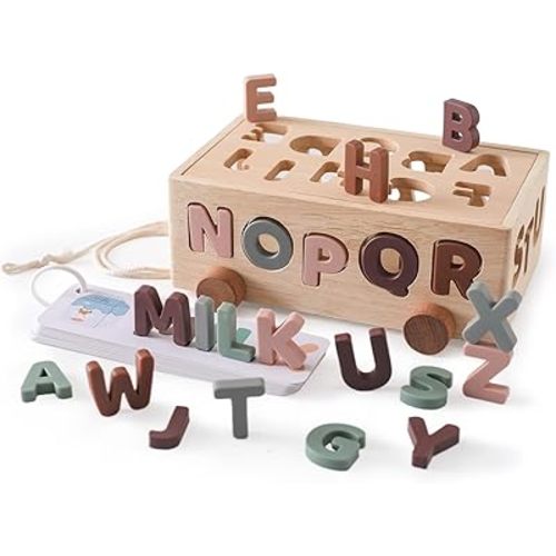 Montessori Shape Sorter Toys for Toddler 1-3, Silicone Alphabet Letters Baby Puzzles & Flash Cards, Fine Motor Skills Preschool Learning Toys, Activities Birthday Gift for 1 2 3 Years Old Boys Girls