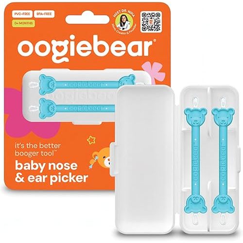oogiebear: Baby Nose Cleaner & Ear Wax Removal Tool - Safe Booger & Earwax Removal for Newborns, Infants, Toddlers - Dual-Ended - Essential Baby Stuff, Diaper Bag Must-Have, 2 Pack Blue with CASE