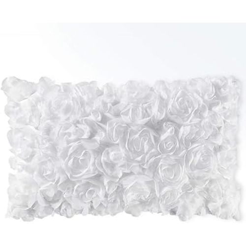 MIULEE 3D Decorative Romantic Valentines Stereo Chiffon Rose Flower Throw Pillow Cover Solid Pillowcase for Girl Women Wedding Sofa Bedroom Car Decor 12x20 Inch 30x50cm White