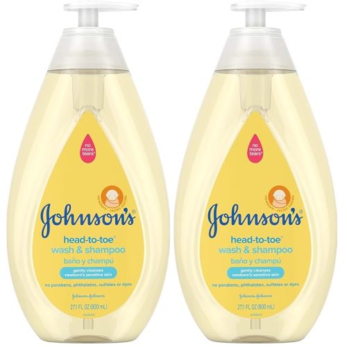Johnson's Head-to-Toe Gentle Tear-Free Baby & Newborn Wash & Shampoo, Sulfate-, Paraben- Phthalate- & Dye-Free, Hypoallergenic Wash for Sensitive Skin & Hair, 27.1 fl. Oz (Pack of 2)