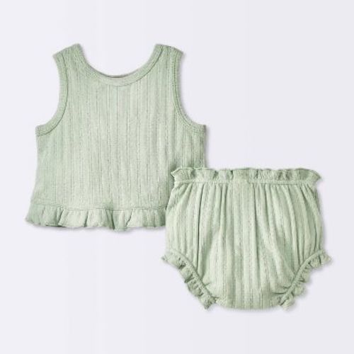 Baby Girls' Pointelle Knit Tank Top & Bloomer Set - Cloud Island™ Green Newborn