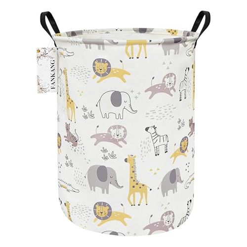 FANKANG Storage Basket, Nursery Hamper Canvas Laundry Basket Foldable with Waterproof PE Coating Large Storage Baskets for Kids Boys and Girls, Office, Bedroom, Clothes,Toys(Lovely Animals)