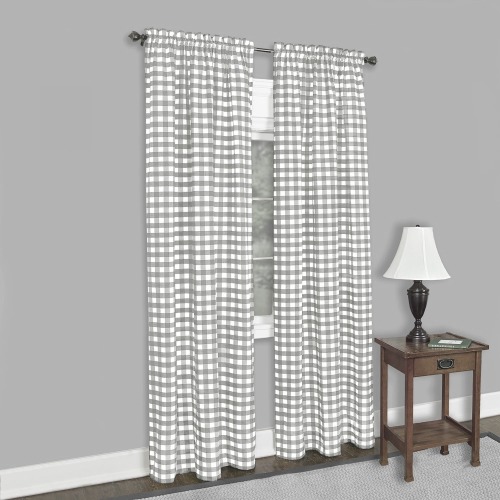 Achim 84-in Grey Block Light filtering Rod pocket Single curtain panel