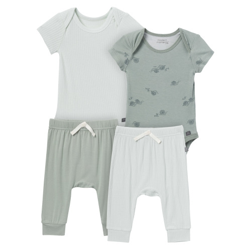 Modern Moments by Gerber Baby Neutral Super Soft 4-Piece Bodysuits and Pants Gift Set, Newborn - 12 Months