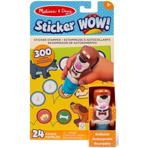 Melissa & Doug Sticker Wow!™ 24-Page Activity Pad and Sticker Stamper, 300 Stickers, Arts and Crafts Fidget Toy Collectible Character – Dog Creative Play Travel Toy for Girls and Boys 3+