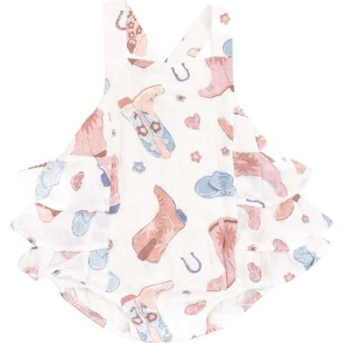 Ruffle Sunsuit, Cowboy Boots Pink - Angel Dear | Maisonette