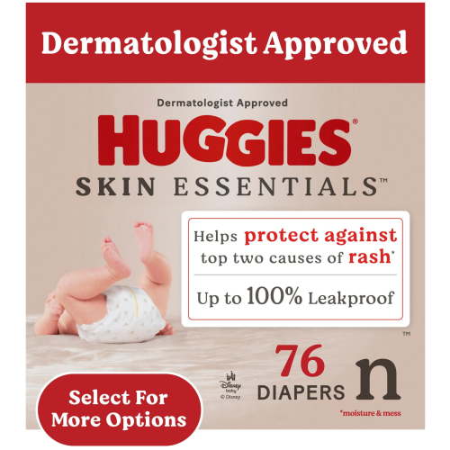 Huggies Skin Essentials Sensitive Skin Baby Diapers, Size Newborn (6-9 lbs), 76 Ct (Select for More)
