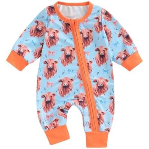 Western Baby Girl Boy Clothes Long Sleeve Cow Print Zipper Jumpsuit Romper Bodysuit One Piece Fall Winter Outfit