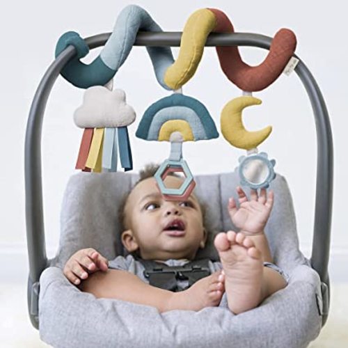 Itzy Ritzy Spiral Car Seat & Stroller Activity Toy; Includes Clinking Rings, Mirror and Textured Ribbons; Rainbow