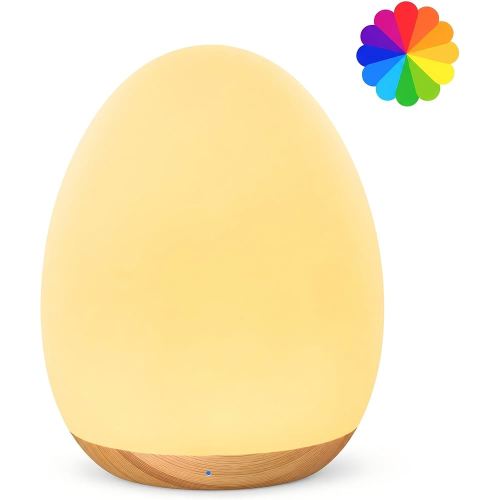 sympa Baby Night Light, 7 Colors RGB Nursery Lamp, Dimmable Touch Control Nightlight, Rechargeable Portable Bedside Light with Timer, Soft Light for Breastfeeding, Newborn, Toddler & Kids Room, Wood