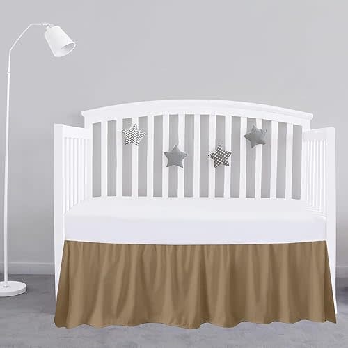 Taupe Crib Bed Skirt 28" x 52" with 14" Drop - Dust Ruffle Crib Skirt with Split Corners - Soft Nursery Standard Crib Toddler Bedding Skirt for Baby Boys or Girls