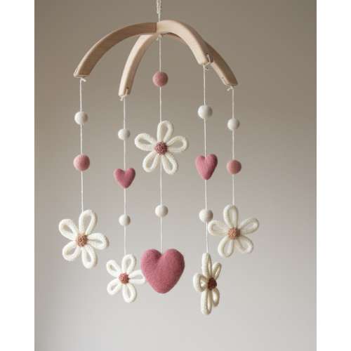 Daisies nursery mobile - baby girl gift - floral baby room decor, flowers, retro