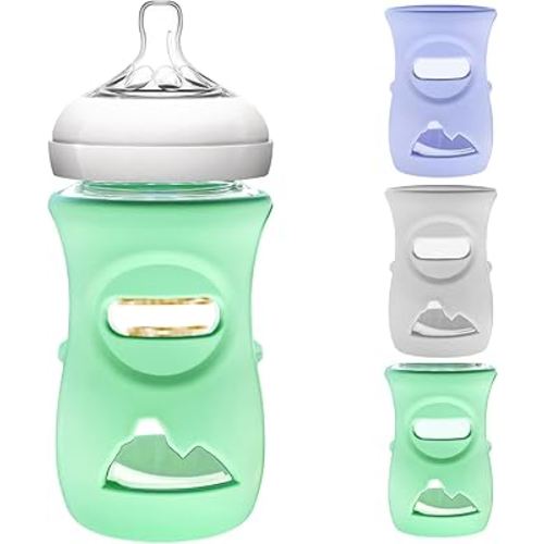 3 Pack Silicone Sleeve for Philips Avent Glass Bottle - Shatter Proof Natural Silicone Bottle Sleeve for Anti Colic Baby Bottles 8 oz & 4 oz - Anti Flow Sleeve for Infant Bottles