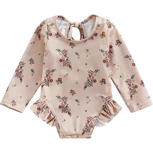 Infant Baby Girl Swimsuit One Piece Long Sleeve Zip Swimwear Bathing Suit Beach Wear