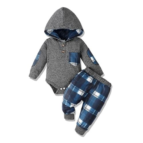 Renotemy Newborn Baby Boy Clothes Infant Boy Outfits Baby Hoodie Romper Fall Winter 0 3 6 9 12 18 Months Baby Clothes for Boy