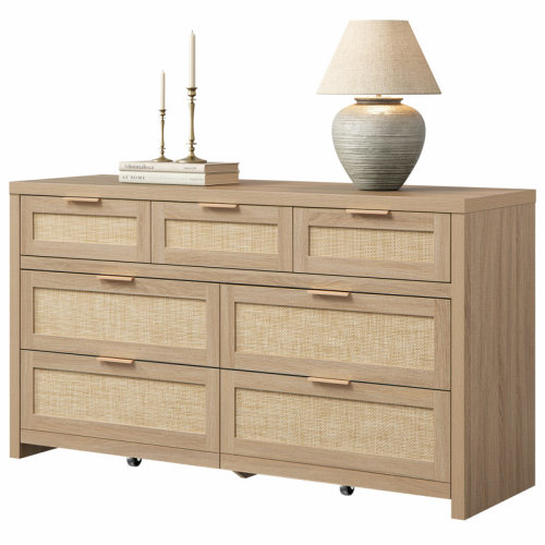 Bay Isle Home™ Chada 56.88" W Bohemian Rattan 7-Drawer Dresser With Ample Storage | Wayfair