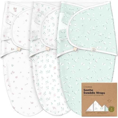 3-Pack Organic Baby Swaddle Sleep Sacks - Newborn Swaddle Sack, Ergonomic Baby Swaddles 0-3 Months, Swaddles for Newborns, Baby Sleep Sack, Baby Swaddle Blanket Wrap, Baby Essentials (Garden)