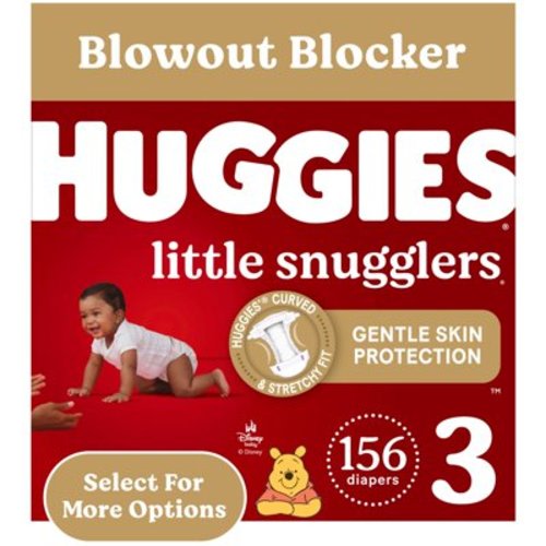 Huggies Little Snugglers Size 3 Diapers (16-28 lbs), 156 Ct, Leak-Free, Fragrance Free