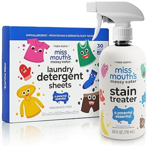 Miss Mouth's Messy Eater Stain Treater Spray - 16oz Stain Remover and Laundry Detergent Sheets - Newborn & Baby Essential