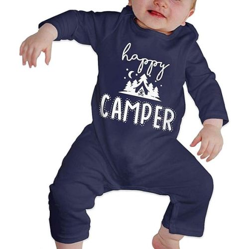 Happy Camper Long Sleeve Baby Coverall Infant One-Piece Romper Jumpsuit Unisex Navy