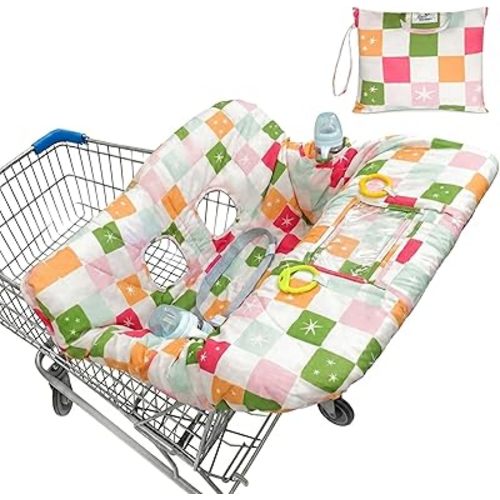 Shopping Cart Cover for Baby, 2-in-1 Grocery Cart Cover for Baby & High Chair Cover, Padded Seat with Safety Harness, Washable Soft Fabric Baby Shopping Cart Cover, Fits Most Carts & Chairs