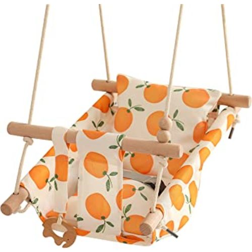 Canvas Baby Hammock Swing for Infants and Toddler up to 4 Year, Indoor and Outdoor Hanging Swing Chair Seat with Soft Cushion/Safety Belt/Mounting Hardware,Orange